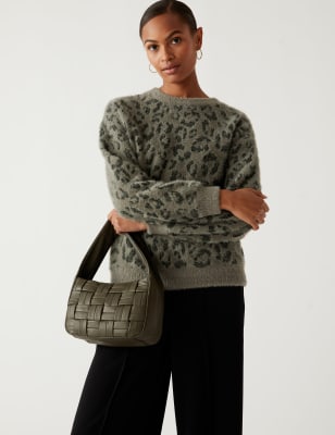 

Womens M&S Collection Kuscheliges Sweatshirt mit Tiermuster - Khaki Mix, Khaki Mix