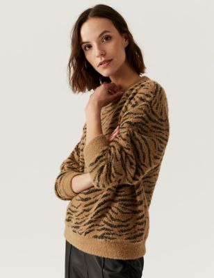 

Womens M&S Collection Animal Print Cosy Sweatshirt - Brown Mix, Brown Mix