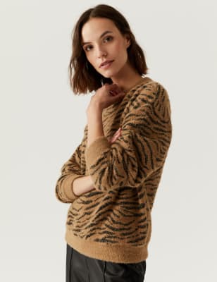 

Womens M&S Collection Animal Print Cosy Sweatshirt - Brown Mix, Brown Mix