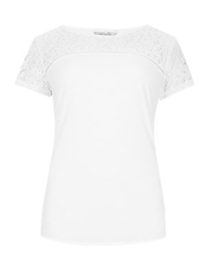 Floral Lace Yoke T-Shirt | M&S Collection | M&S