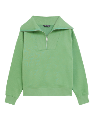 

Womens M&S Collection Sweatshirt mit hohem Baumwollanteil, Kragen und Reißverschluss - Fresh Green, Fresh Green