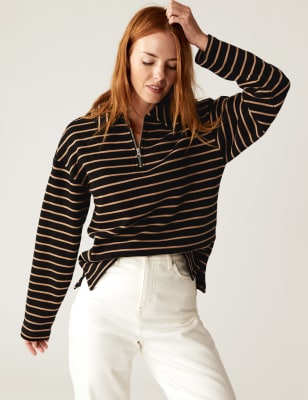 

Womens M&S Collection Pure Cotton Striped Collared Sweatshirt - Latte, Latte