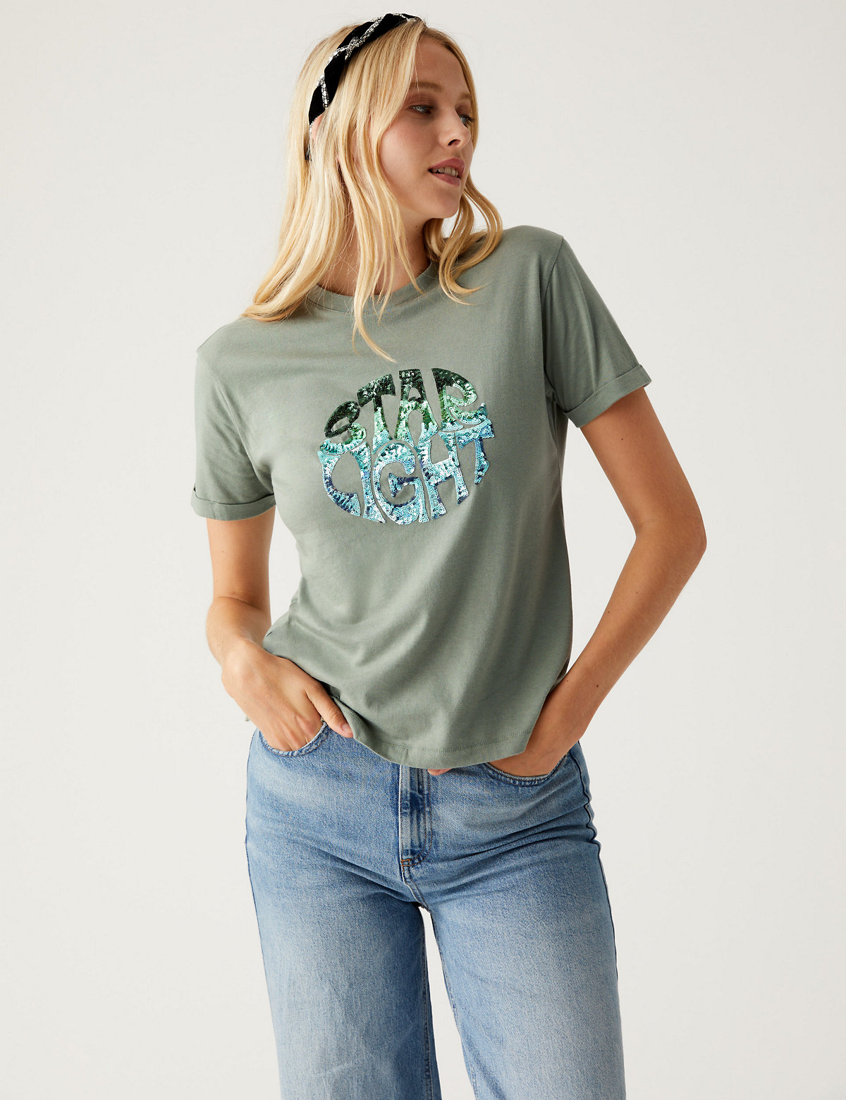Cotton Rich Embellished Slogan T-Shirt