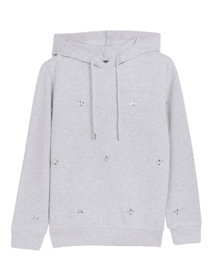 

Womens M&S Collection Cotton Rich Embellished Hoodie - Grey Marl, Grey Marl