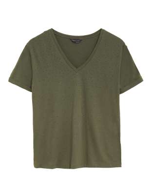 

M&S Collection Camiseta con adorno con modal de algodónWomens - Hunter Green, Hunter Green