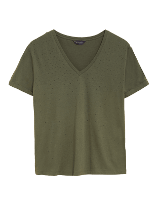 

Womens M&S Collection Cotton Modal Blend Embellished T-Shirt - Hunter Green, Hunter Green