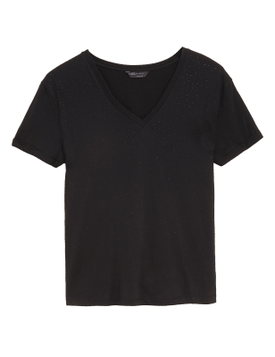 

Womens M&S Collection Cotton Modal Blend Embellished T-Shirt - Black, Black