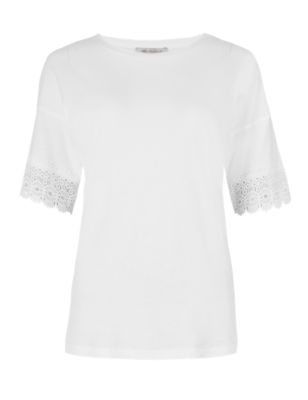 Pure Cotton Lace Trim T-Shirt | M&S Collection | M&S
