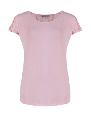 Lace Back Crew Neck Short Sleeve T-Shirt | M&S Collection | M&S