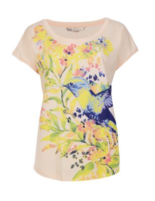 Pure Cotton Floral & Humming Bird Print Slouch T-Shirt | M&S Collection ...