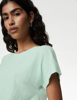 

Womens M&S Collection Pure Cotton Everyday Fit Slash Neck T-shirt - Light Green, Light Green