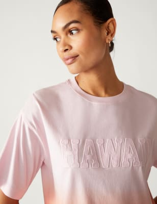 

Womens M&S Collection Pure Cotton Hawaii Slogan T-Shirt - Pink Mix, Pink Mix