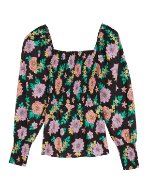 

M&S Collection Top 100% algodón de manga 3/4 estampadaWomens - Black Mix, Black Mix
