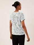 Linen Rich Printed Crew Neck T-Shirt
