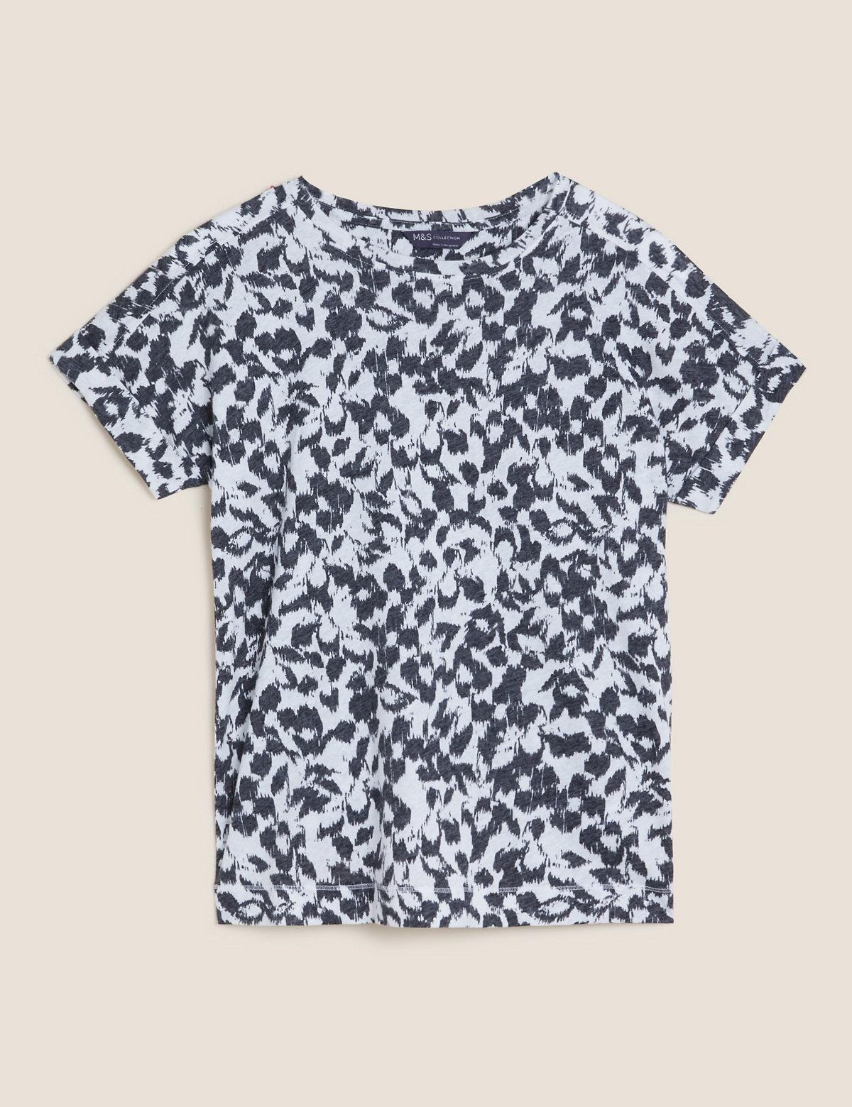 Linen Rich Printed Crew Neck T-Shirt
