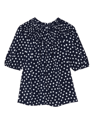 

M&S Collection Blusa de manga corta fruncida estampadaWomens - Blue Mix, Blue Mix