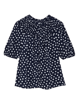 

Womens M&S Collection Printed Smocked Short Sleeve Blouse - Blue Mix, Blue Mix