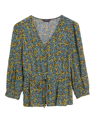 

Womens M&S Collection Ditsy Floral V-Neck 3/4 Sleeve Blouse - Multi, Multi