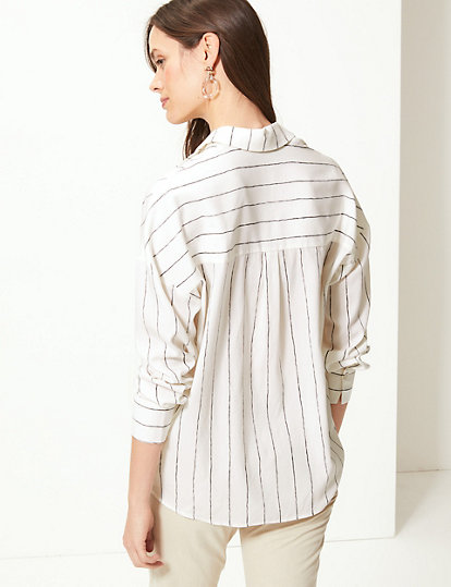 Oversized Striped Button Detailed Shirt