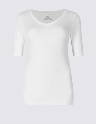 Pure Cotton V-Neck Half Sleeve T-Shirt | M&S Collection | M&S