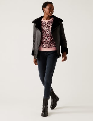 

Womens M&S Collection Gemustertes Sweatshirt mit Rundhalsausschnitt und hohem Baumwollanteil - Pink Mix, Pink Mix