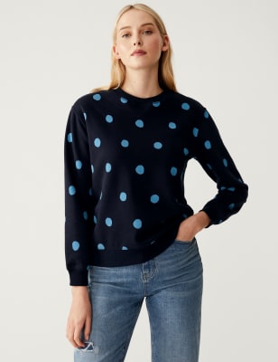 

Womens M&S Collection Cotton Rich Printed Crew Neck Sweatshirt - Blue Mix, Blue Mix