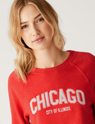 

M&S Collection Sudadera 100% algodón con escote cerrado y textoWomens - Red Mix, Red Mix