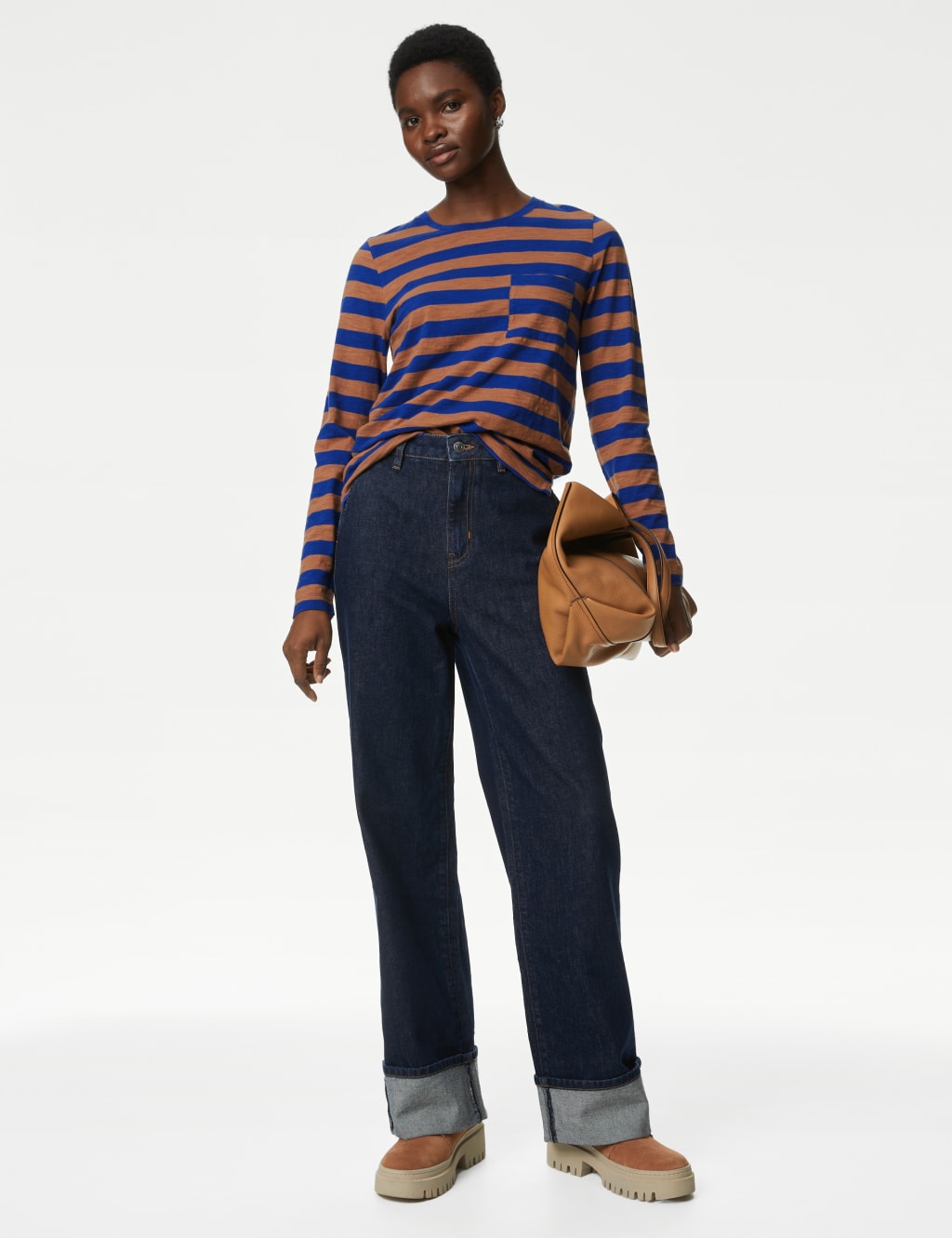 Pure Cotton Striped Crew Neck Top image 1