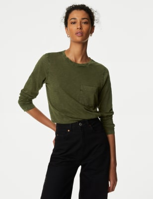 

Womens M&S Collection Pure Cotton Pocket Top - Dark Khaki, Dark Khaki