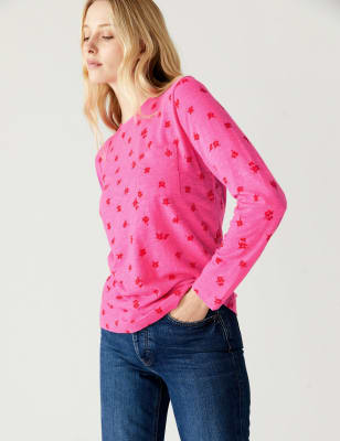

Womens M&S Collection Pure Cotton Printed Crew Neck T-Shirt - Medium Pink, Medium Pink