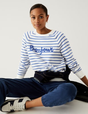 

M&S Collection Sudadera 100% algodón con estampadaWomens - Blue Mix, Blue Mix