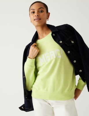 

Womens M&S Collection Bedrucktes Sweatshirt aus reiner Baumwolle - Lime Mix, Lime Mix