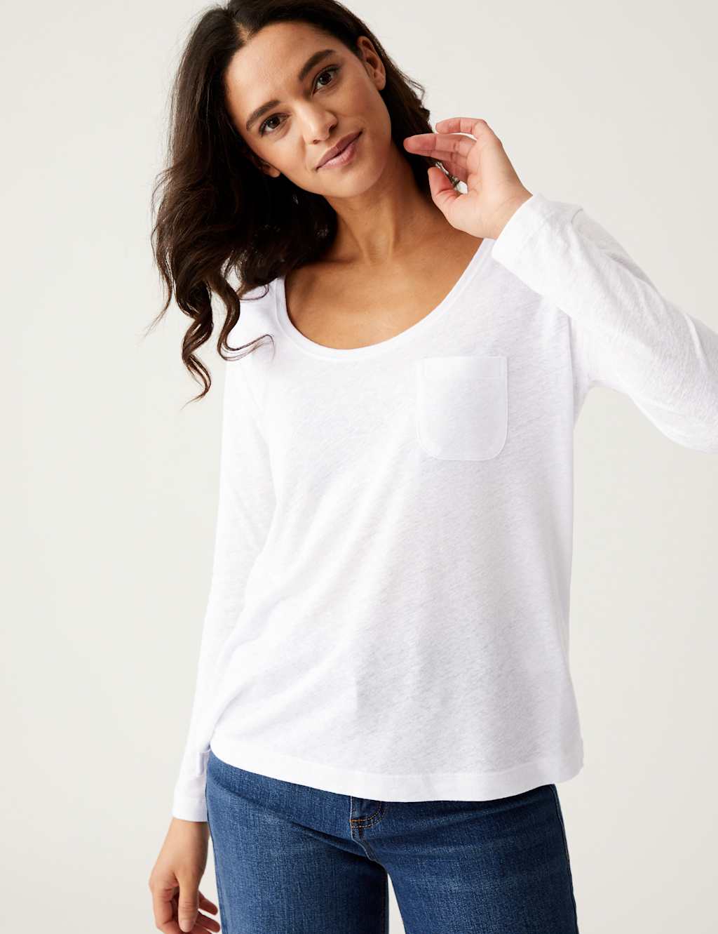 Linen Blend Scoop Neck Top image 3