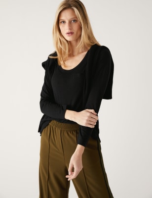

Womens M&S Collection Linen Blend Scoop Neck Top - Black, Black