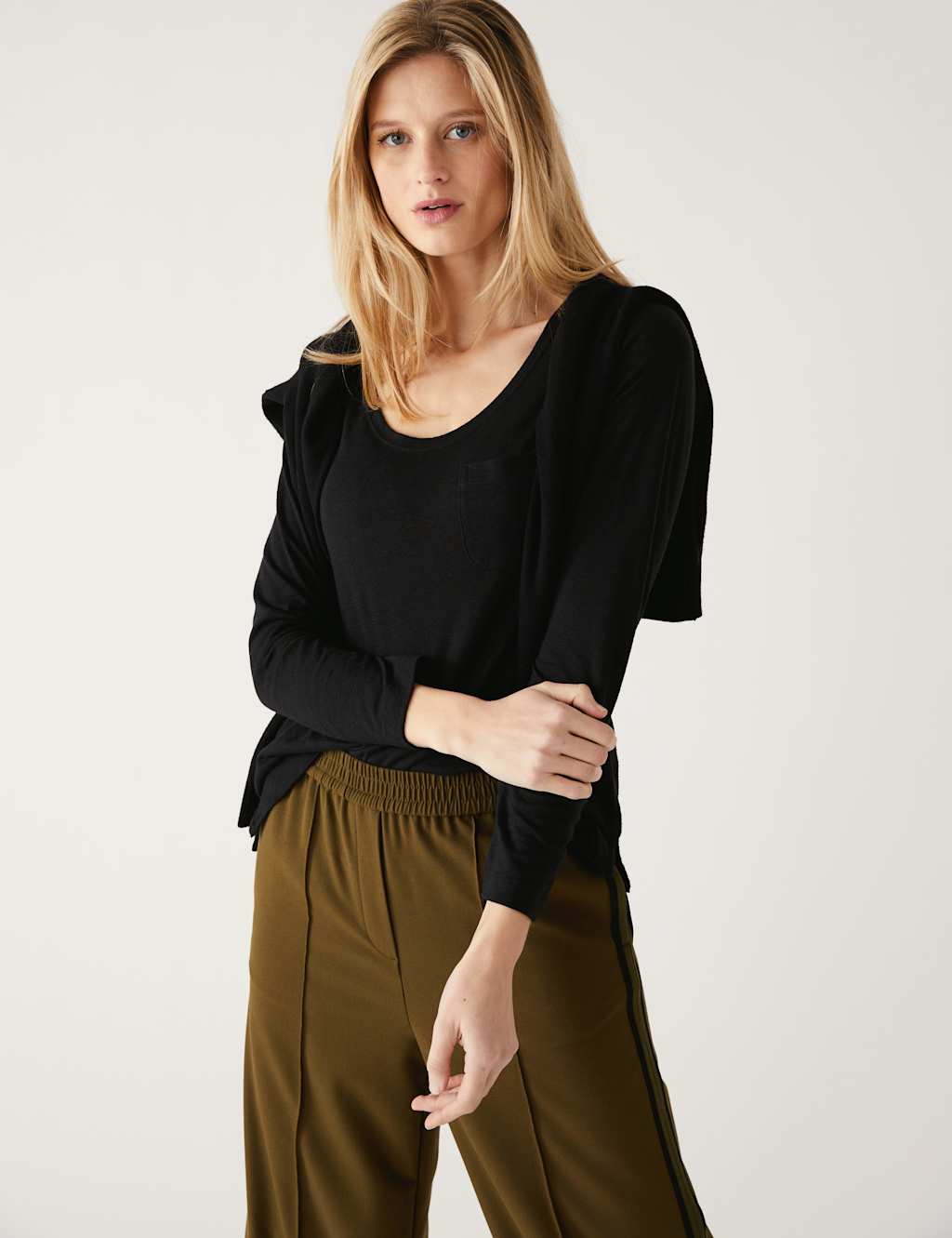Linen Blend Scoop Neck Top image 1