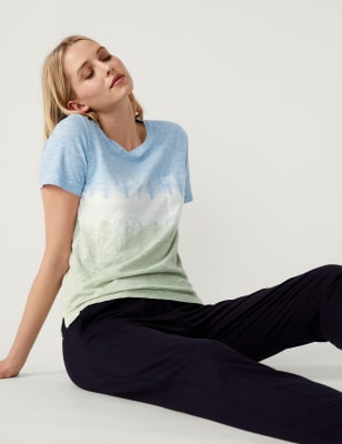 

Womens M&S Collection Gemustertes T-Shirt aus reiner Baumwolle mit Tasche - Ivory Mix, Ivory Mix