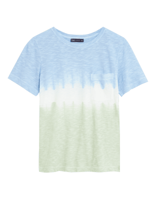 

Womens M&S Collection Pure Cotton Printed Pocket T-Shirt - Medium Blue Mix, Medium Blue Mix