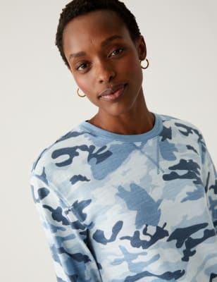 

Womens M&S Collection Sweatshirt aus reiner Baumwolle mit Tierdesign - Blue Mix, Blue Mix