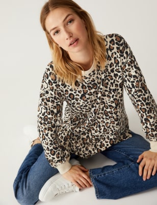 

M&S Collection Sudadera 100% algodón con estampado animalWomens - Brown Mix, Brown Mix