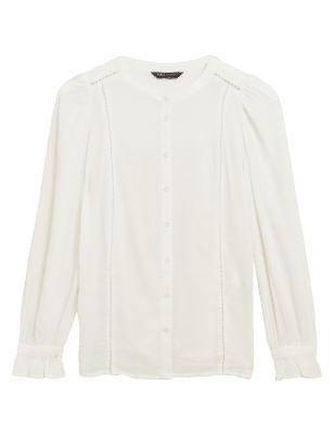 

Womens M&S Collection Cotton Blend Popover Blouse - Ivory, Ivory