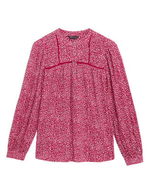 

Womens M&S Collection Printed Round Neck Long Sleeve Blouse - Pink Mix, Pink Mix