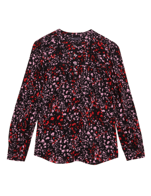 

Womens M&S Collection Printed Round Neck Long Sleeve Blouse - Black Mix, Black Mix