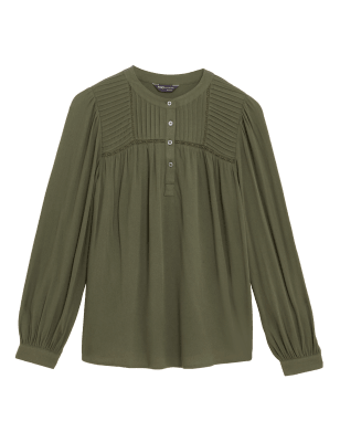 

Womens M&S Collection Plissierte Popover-Bluse - Hunter Green, Hunter Green