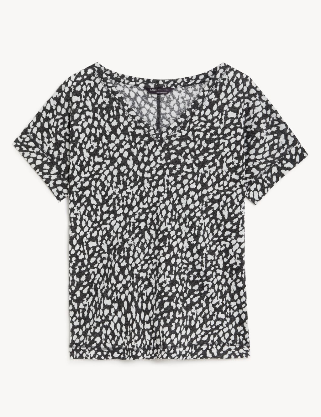 Linen Rich Printed V-Neck T-Shirt image 2