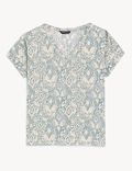 Linen Rich Printed V-Neck T-Shirt