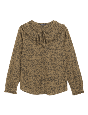 

Womens M&S Collection Cotton Rich Printed Long Sleeve Blouse - Brown Mix, Brown Mix