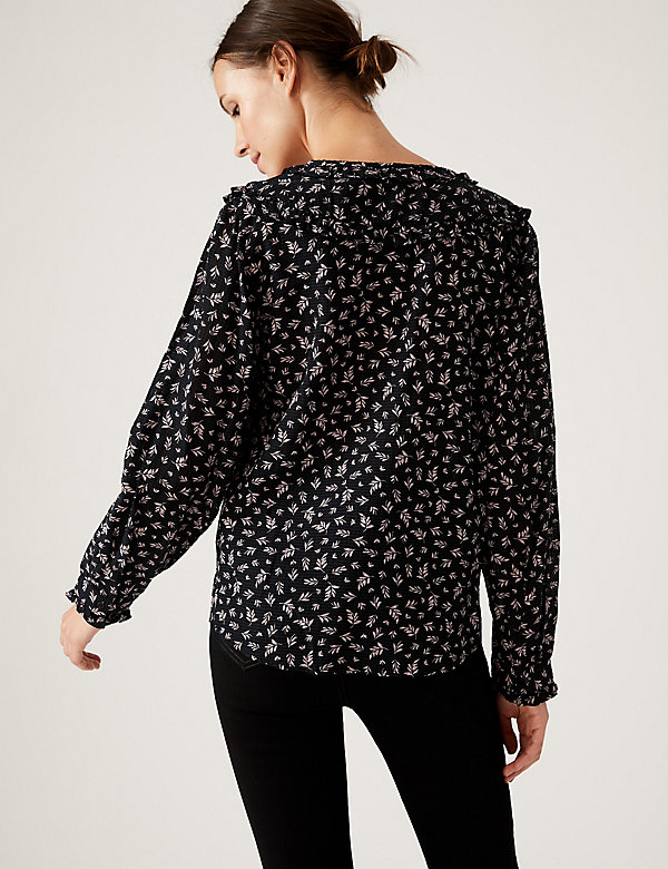 Cotton Rich Printed Long Sleeve Blouse - MM