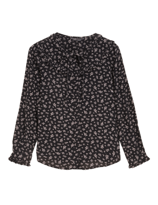 

M&S Collection Blusa de manga larga de algodón con estampadoWomens - Black Mix, Black Mix