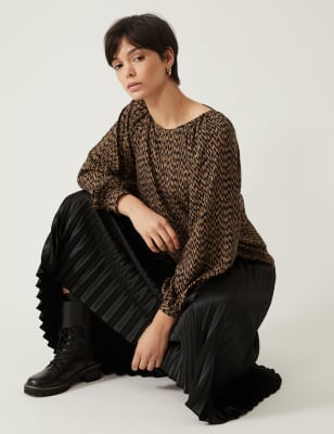 

M&S Collection Blusa de manga estilo blusón con escote cerrado estampadaWomens - Natural Mix, Natural Mix