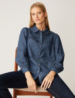 

Womens M&S Collection Denim Collared Pintuck Shirt, Denim